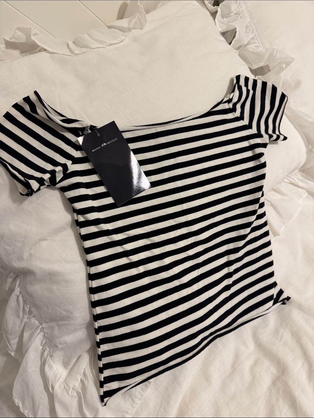 Brandy Melville Striped Off-Shoulder Women’s Top - Black & White